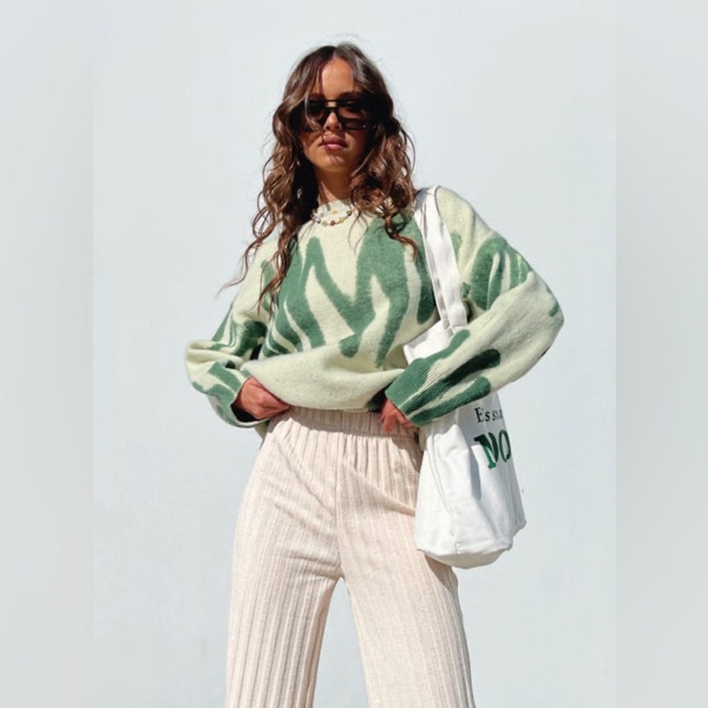 Princess Polly Green and Cream Zebra Print Knit Sweater